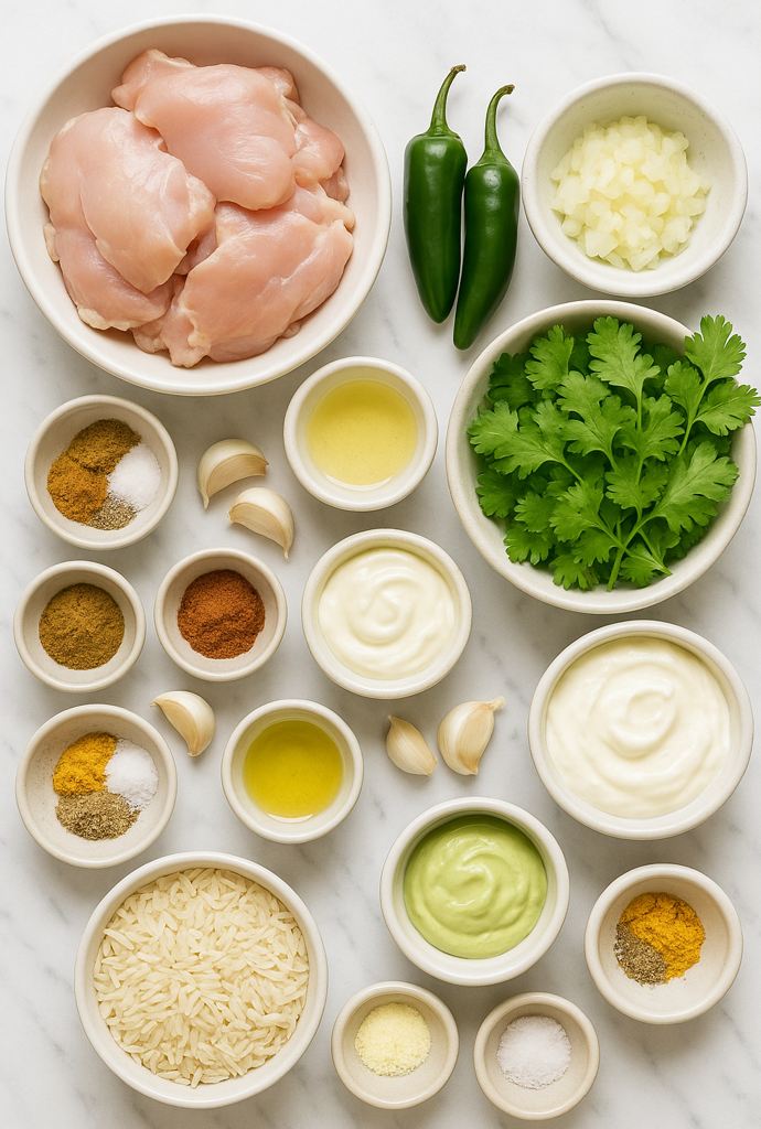 green rice and chicken ingredients