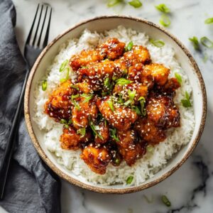 sesame chicken over rice