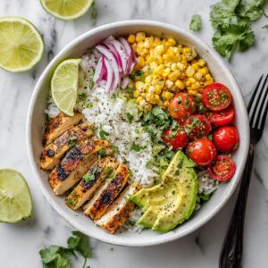 chicken avocado rice bowl