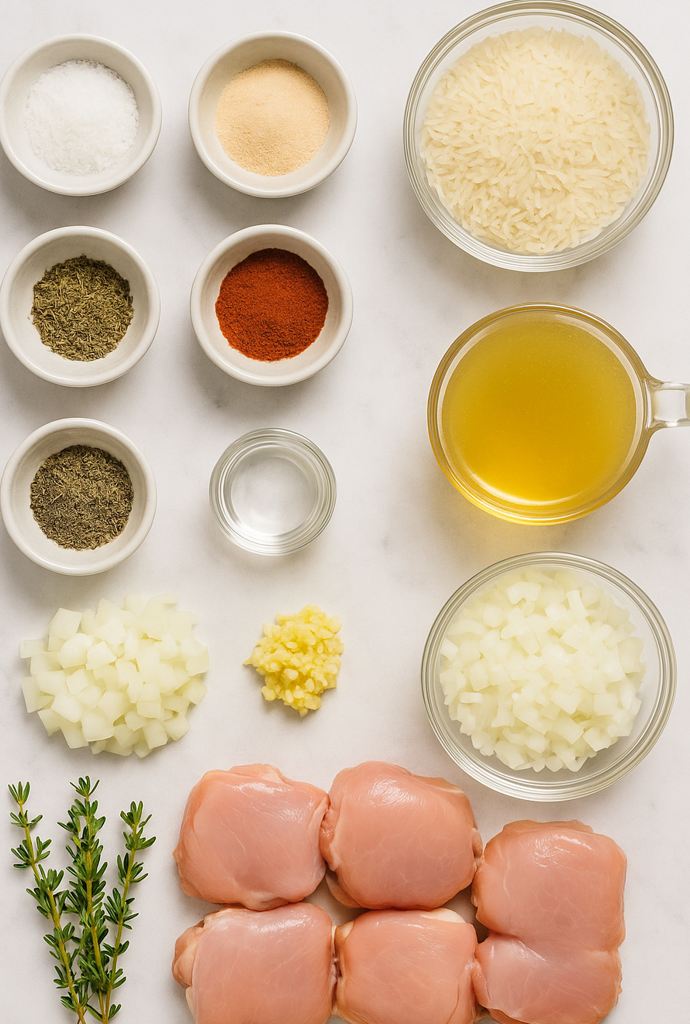 one pan chicken and rice dinner ingredients