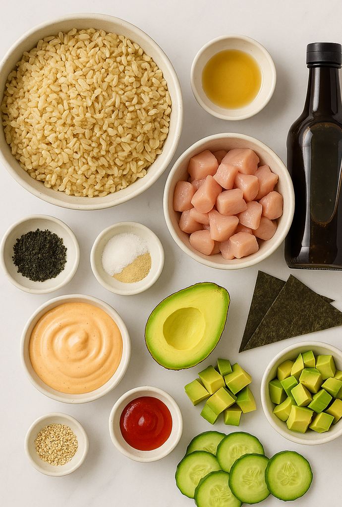 sushi-inspired chicken rice bowl ingredients
