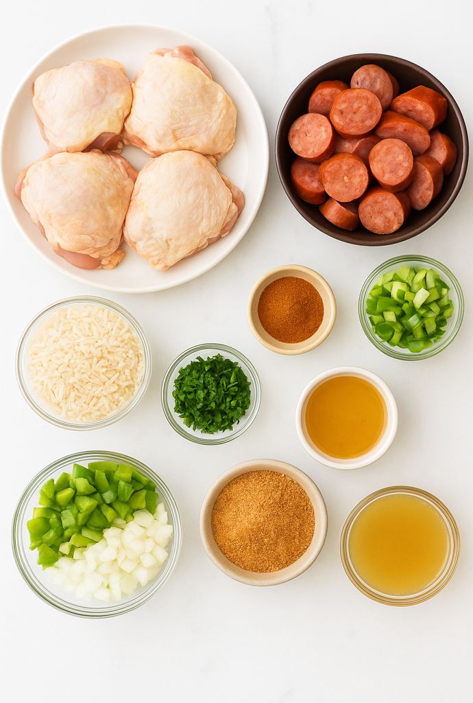 One-Pot Chicken and Dirty Rice Ingredients