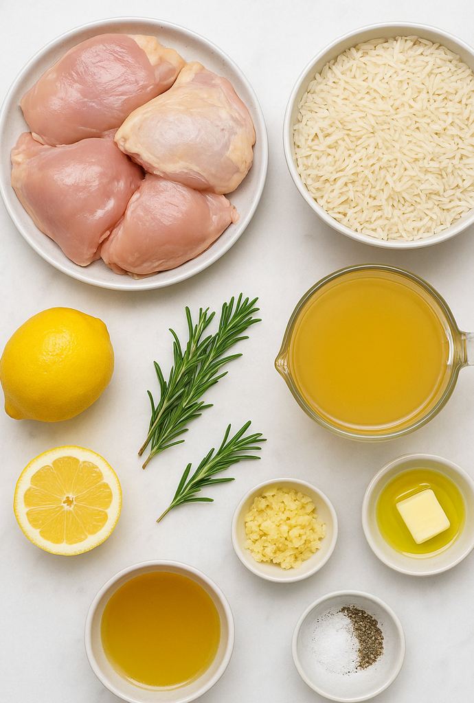 Rosemary lemon chicken and rice ingredients