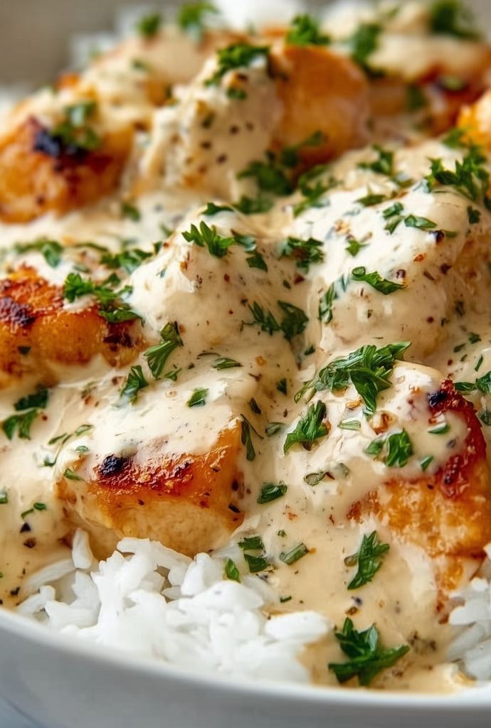 Creamy Smothered Chicken and Rice Rrecipe