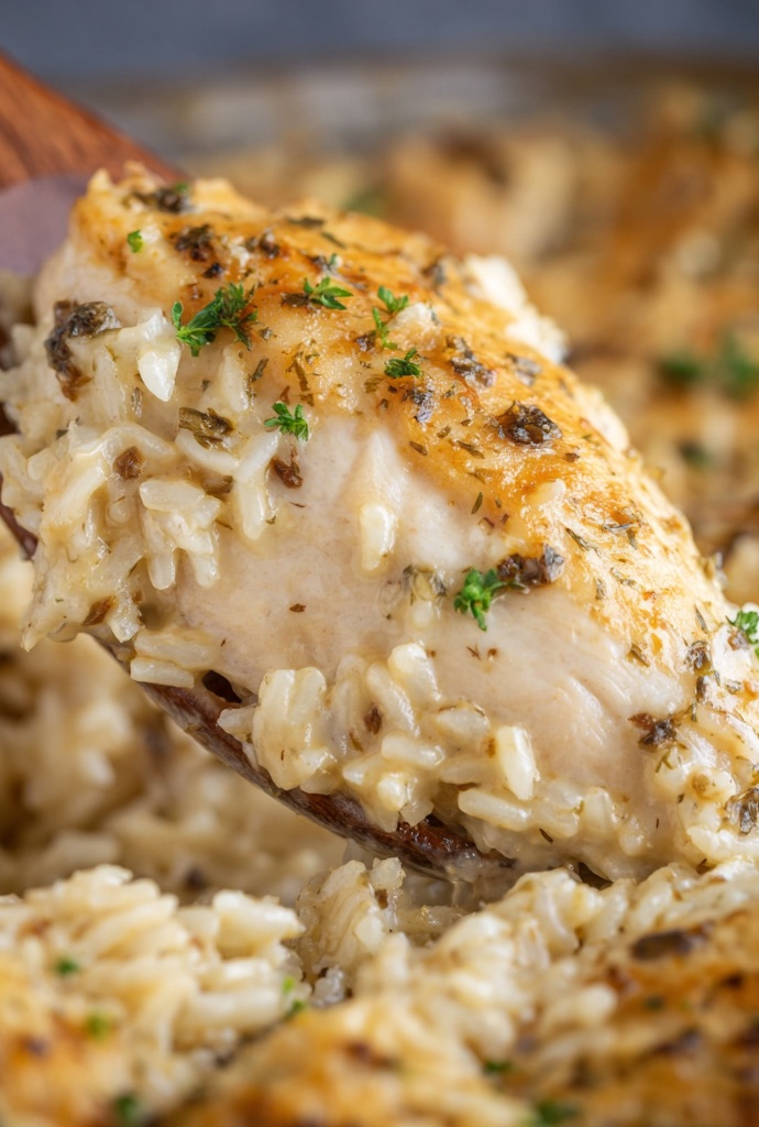 No Peek Chicken and Rice Casserole Serving