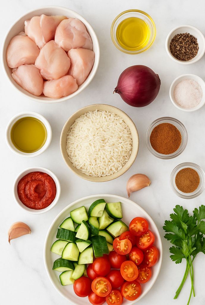 One-Pot Baharat Chicken and Rice Ingredients