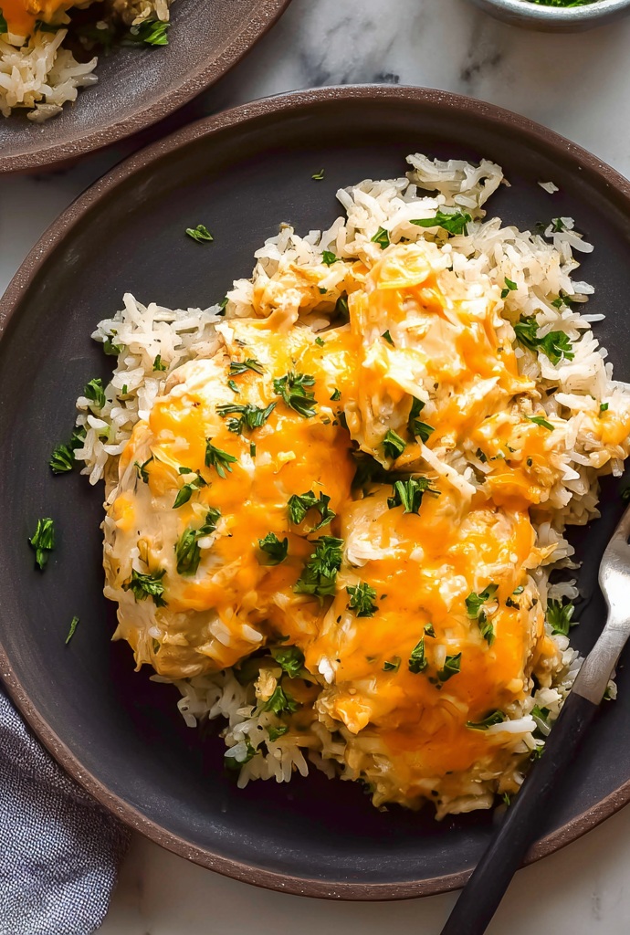 Crockpot Chicken Thighs and Rice Serving