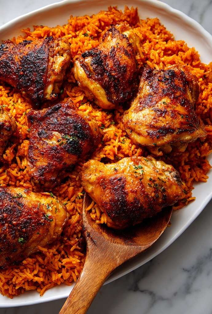 Jollof Rice and Chicken Serving