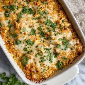 Dump and Bake Queso Chicken and Rice